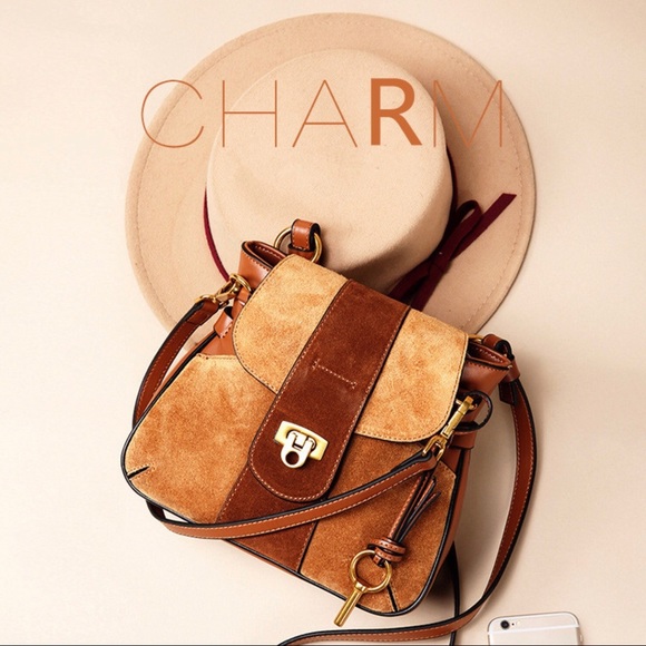 Small Luxury Suede & Leather Messenger Bag - Picture 2 of 8